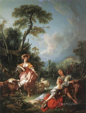  Summer Oil Painting - A Summer Pastoral Rococo Francois Boucher